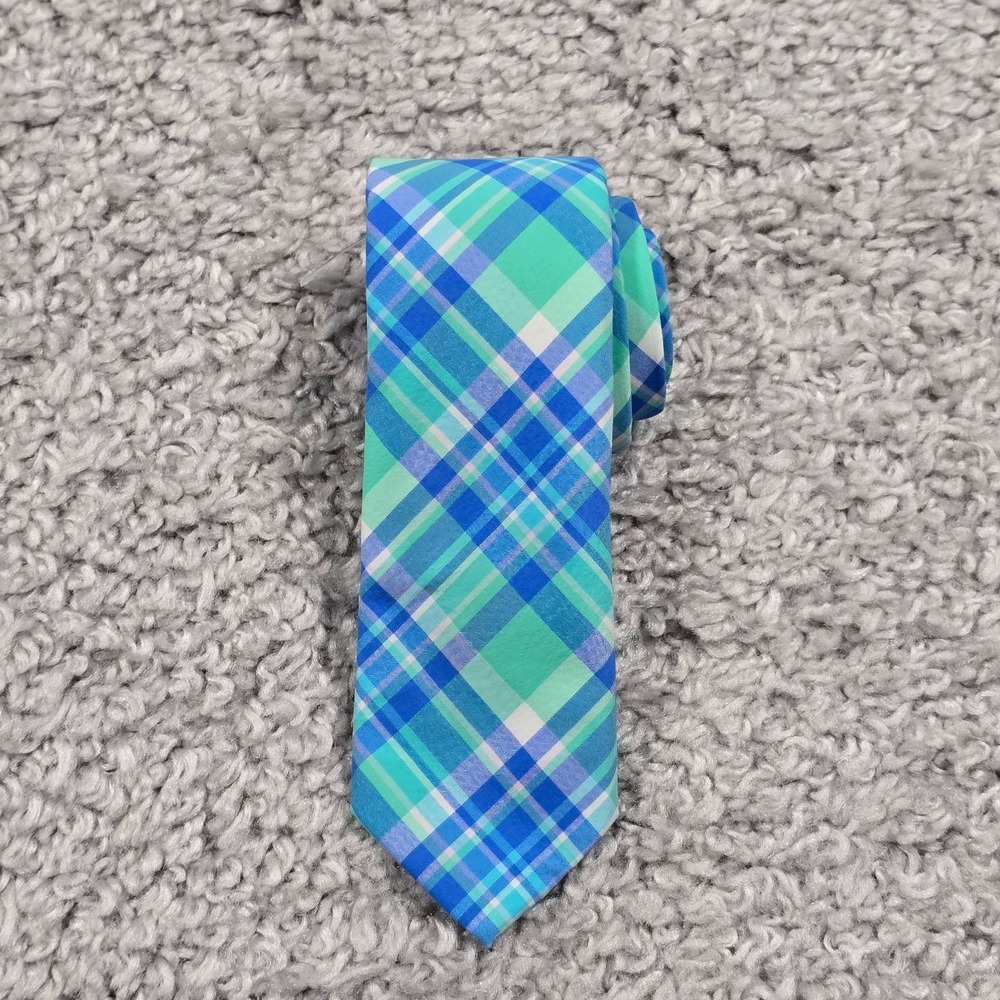 Vineyard Vines Plaid Tie Mens Blue Green‎ Performance Skinny Preppy Coastal
